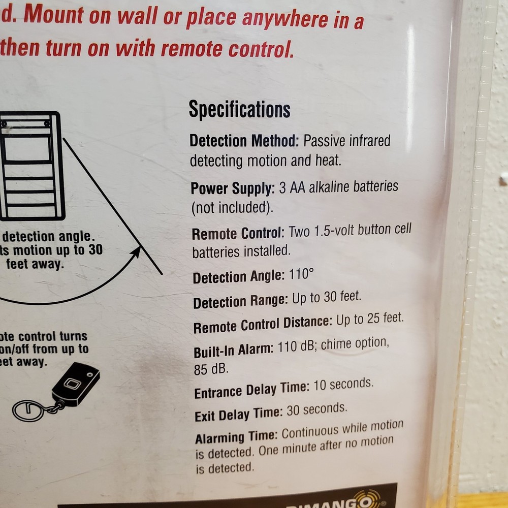 DIMANGO Wireless Remote Control Adjustable MOTION ALARM HS4370D