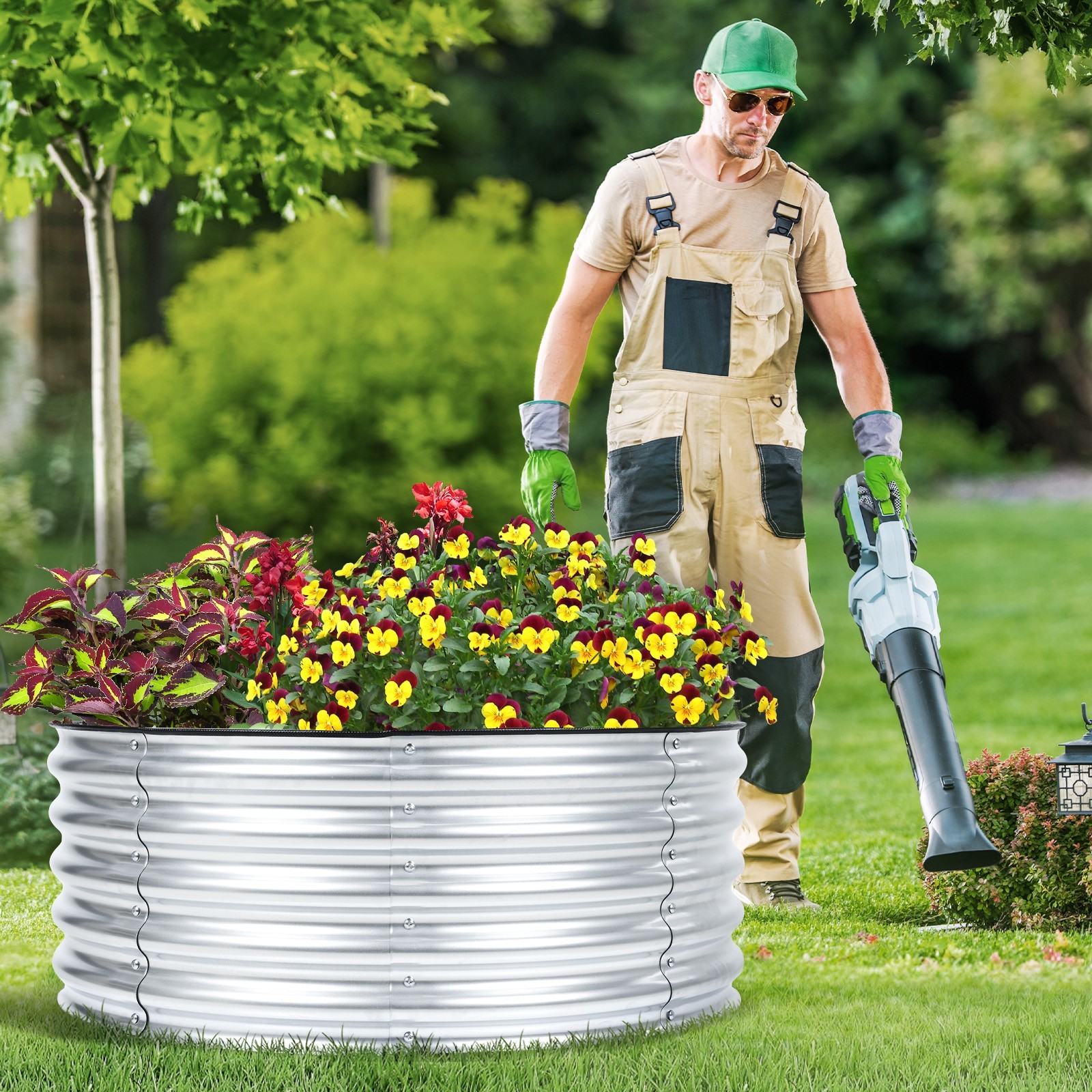 Aoodor 17" Tall 42" Round Metal Raised Garden Bed Kit Outdoor Planter Box Silver