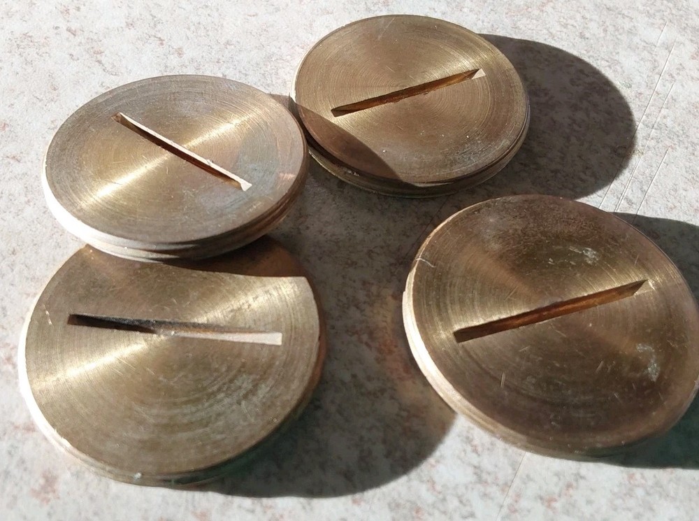 Lot 4 Brass Floor Plate Plug Insert Electrical Box threaded 1.5" insert Slotted
