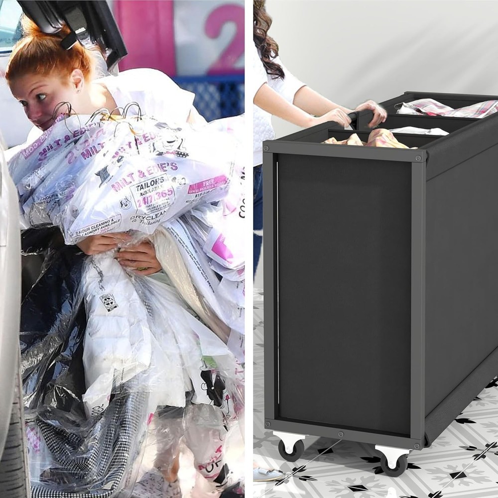 Laundry Hamper Laundry Basket with 3 Section Pull-Out Rolling Bags, Laundry Sort