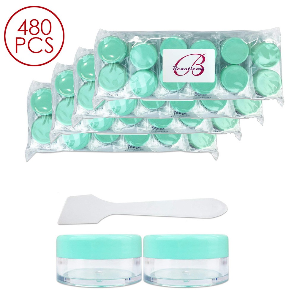 480PCS 10G/10ML Makeup Cream Cosmetic Green Sample Jar Containers with Spatulas