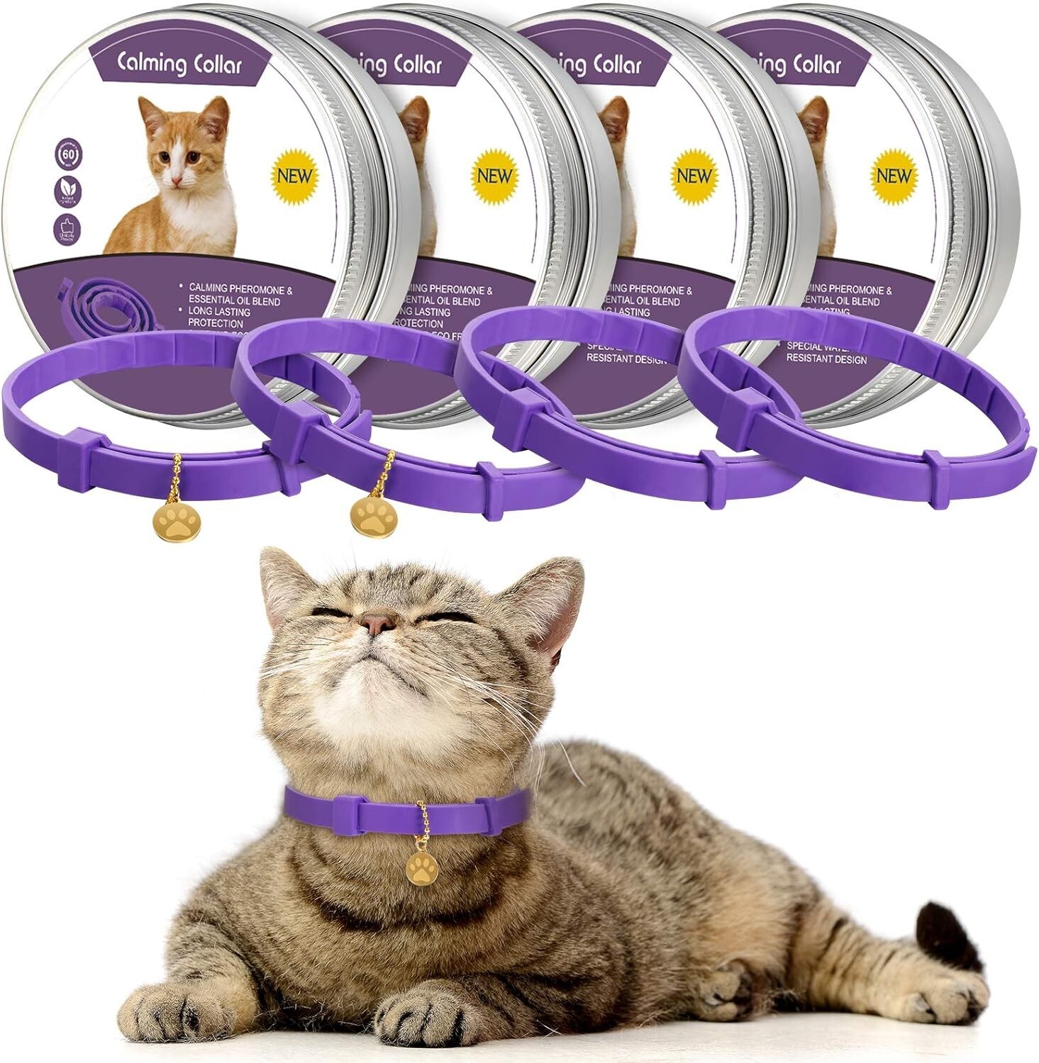 4 Pack Calming Collar for Cats, Cat Calming Collars, Natural Cat Calming NEW US