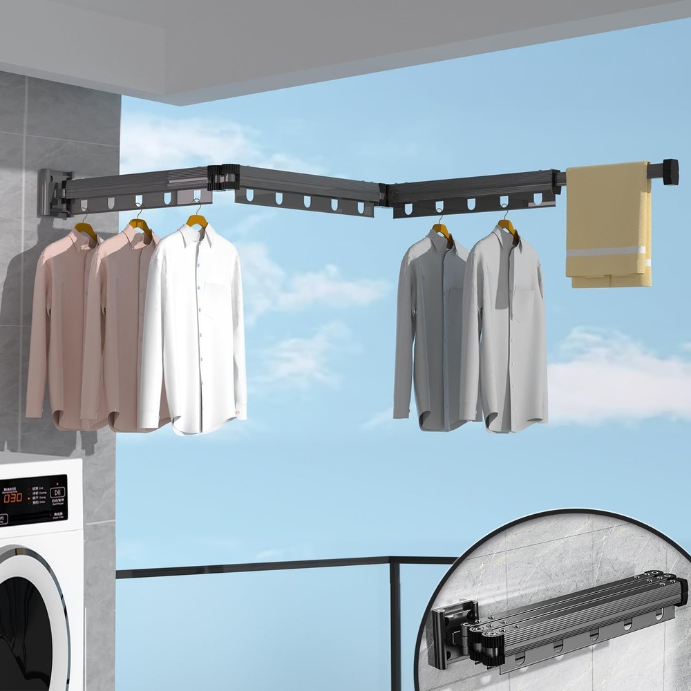Wall-Mounted Space Saving Folding Laundry Drying Rack,Retractable Clothes Airer