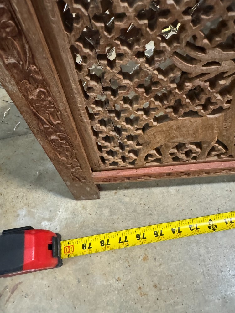 Mid-Century Carved Folding Four Panel Room Divider Screen
