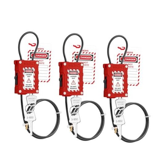 Adjustable Cable Locks with 2 Keys, 3-Pack Red Loto Safety Lockout