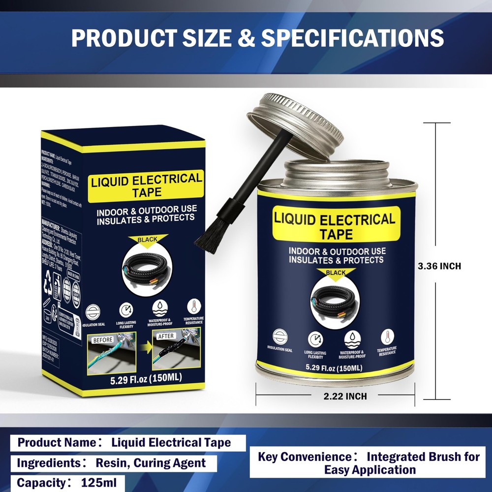 Liquid Electrical Tape Quick-Drying Insulating Glue for Wires & Cables 5.29oz