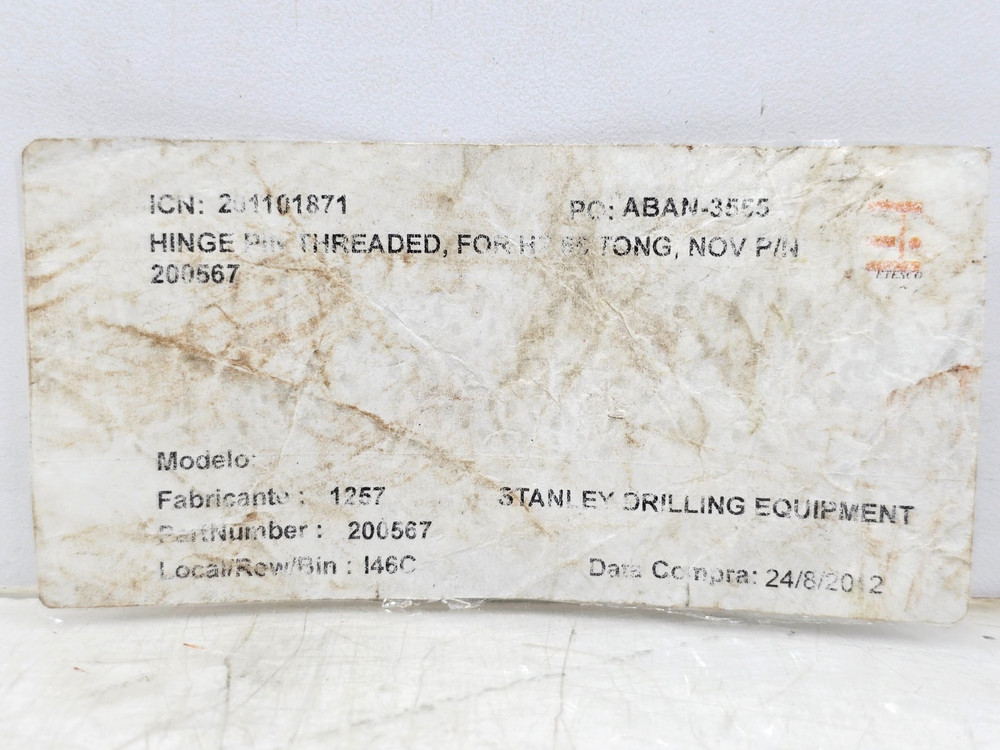 200567 HINGE PIN THREADED FOR HT55 TONG