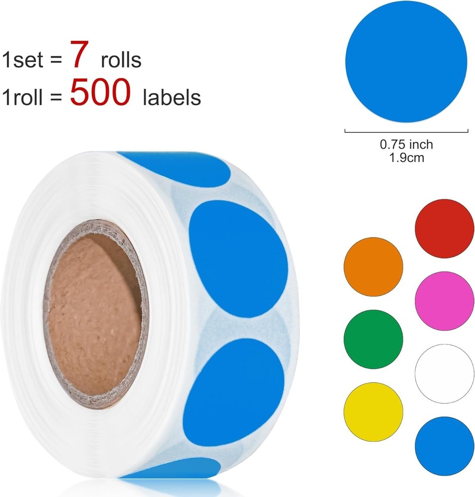 3500 Pcs Colored Dot Stickers, 3/4" Label Sticker round Color Coding Labels