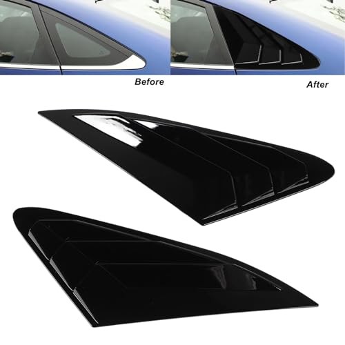 Rear Side Window Louvers, 2PCS Rear Side Window Louver Gloss ABS Bright Black