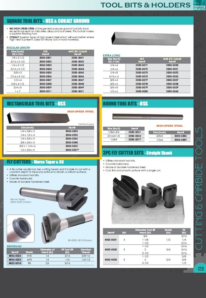 1/4 X 1/2 X 4" HIGH SPEED STEEL RECTANGULAR TOOL BIT (2000-0220)