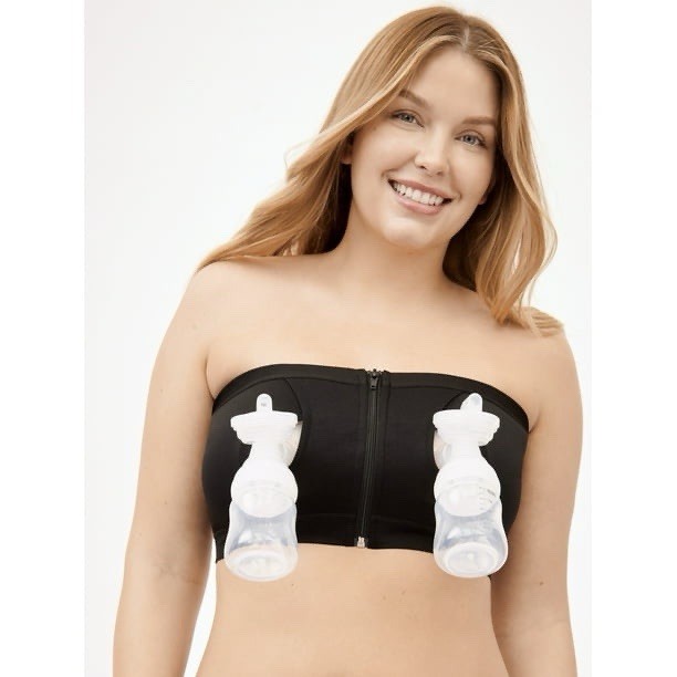 JOYSPUN Breast Pump Bra Hands-Free Zip Front Black