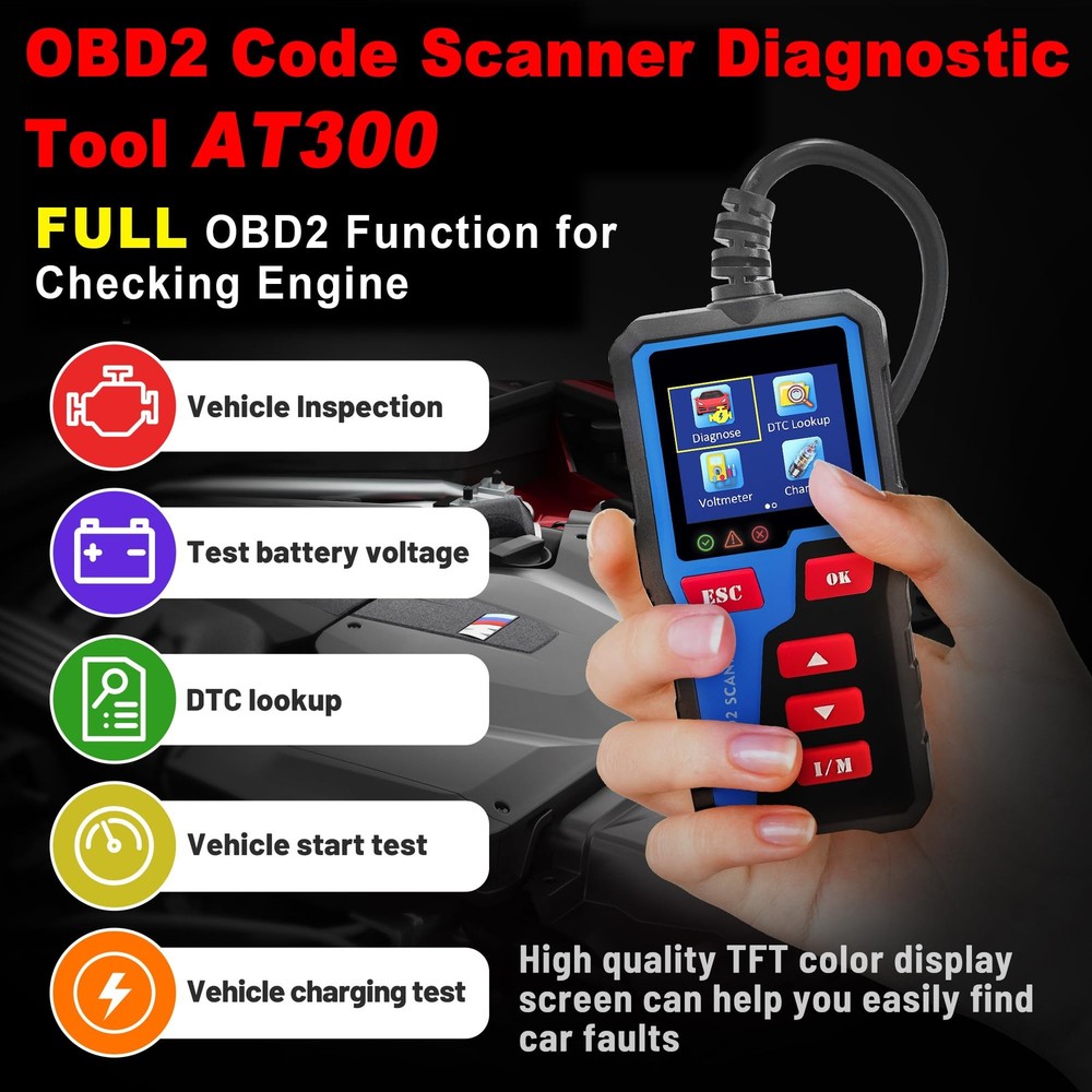 AT300 Car Code Reader Code Scanner Check Engine Fault for All OBDII Protocol