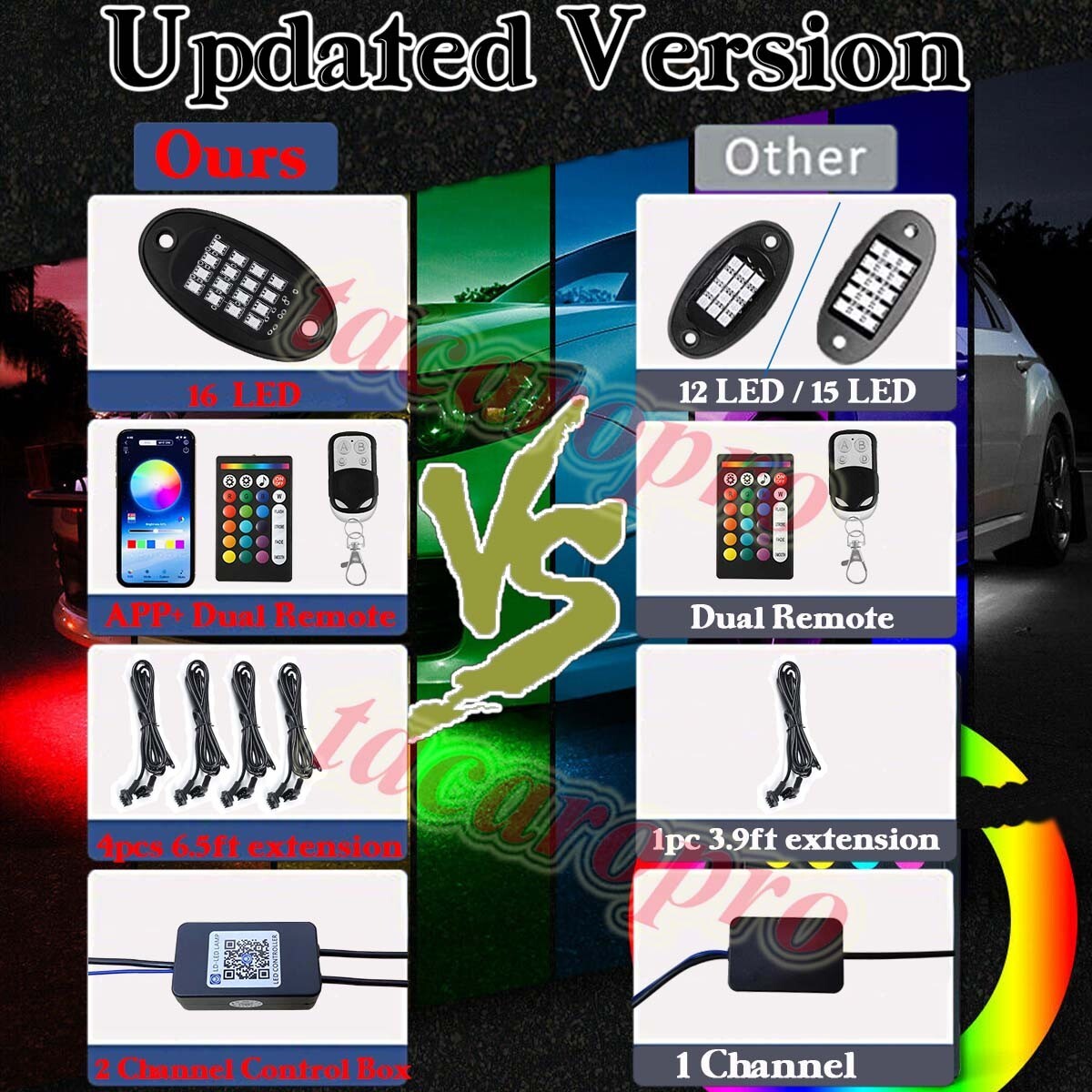 12x RGB LED Pods Rock Light Kit Underbody Glow Neon Lamp Bluetooth Music Control