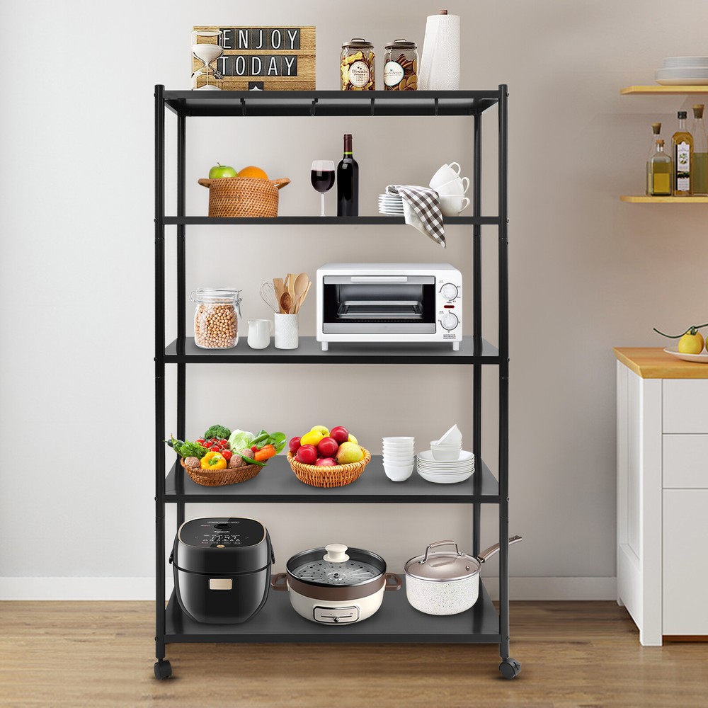 Adjustable Kitchen Storage Rack with Wheels, Storage Rack, 5 Tier Storage Rack