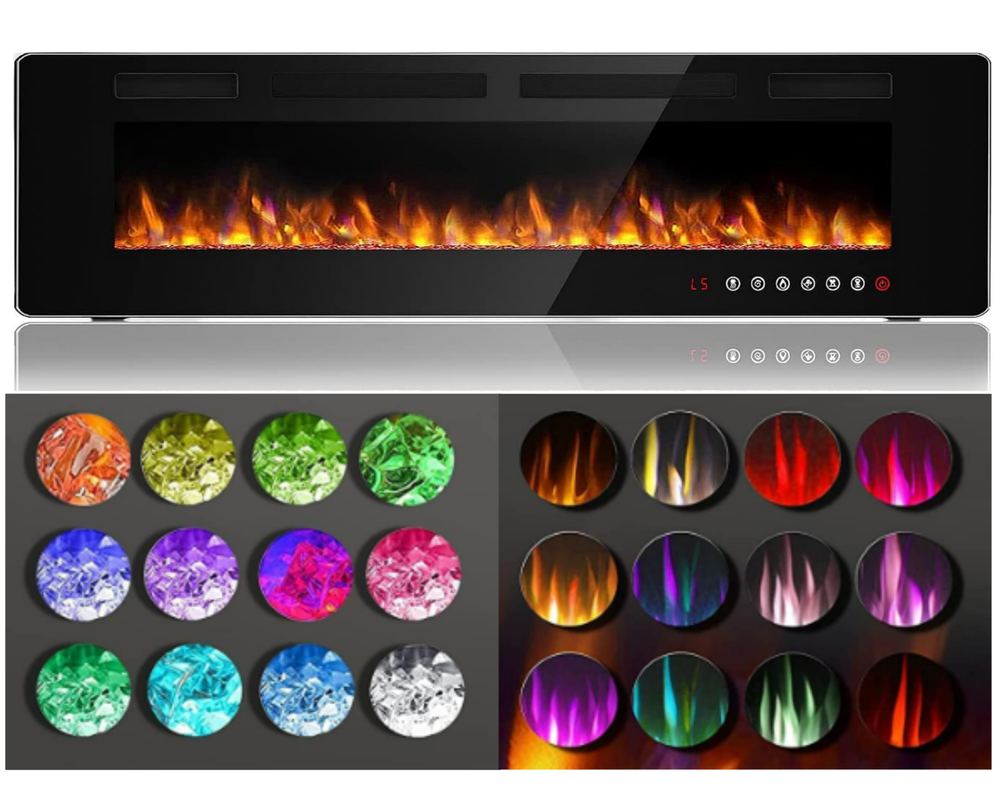 72'' Ultra-Thin Silence Linear Electric Fireplace Recessed Wall Mounted 8h Timer