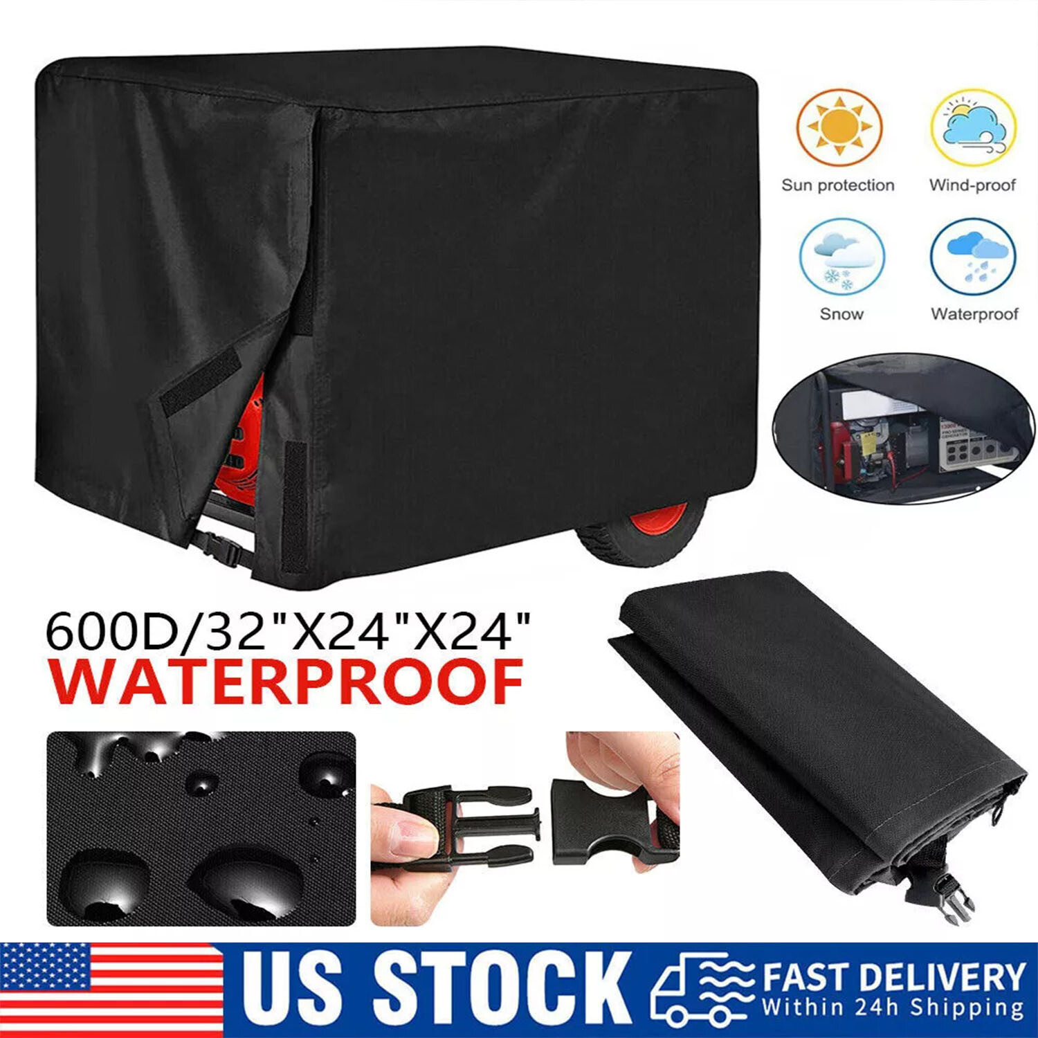 Universal Generator Cover 600D Waterproof For 3000-5000watt (32" X 24" X 24")