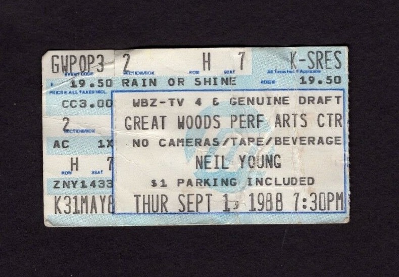 1988 Neil Young Bluenotes concert ticket stub Mansfield MA This Note's for You
