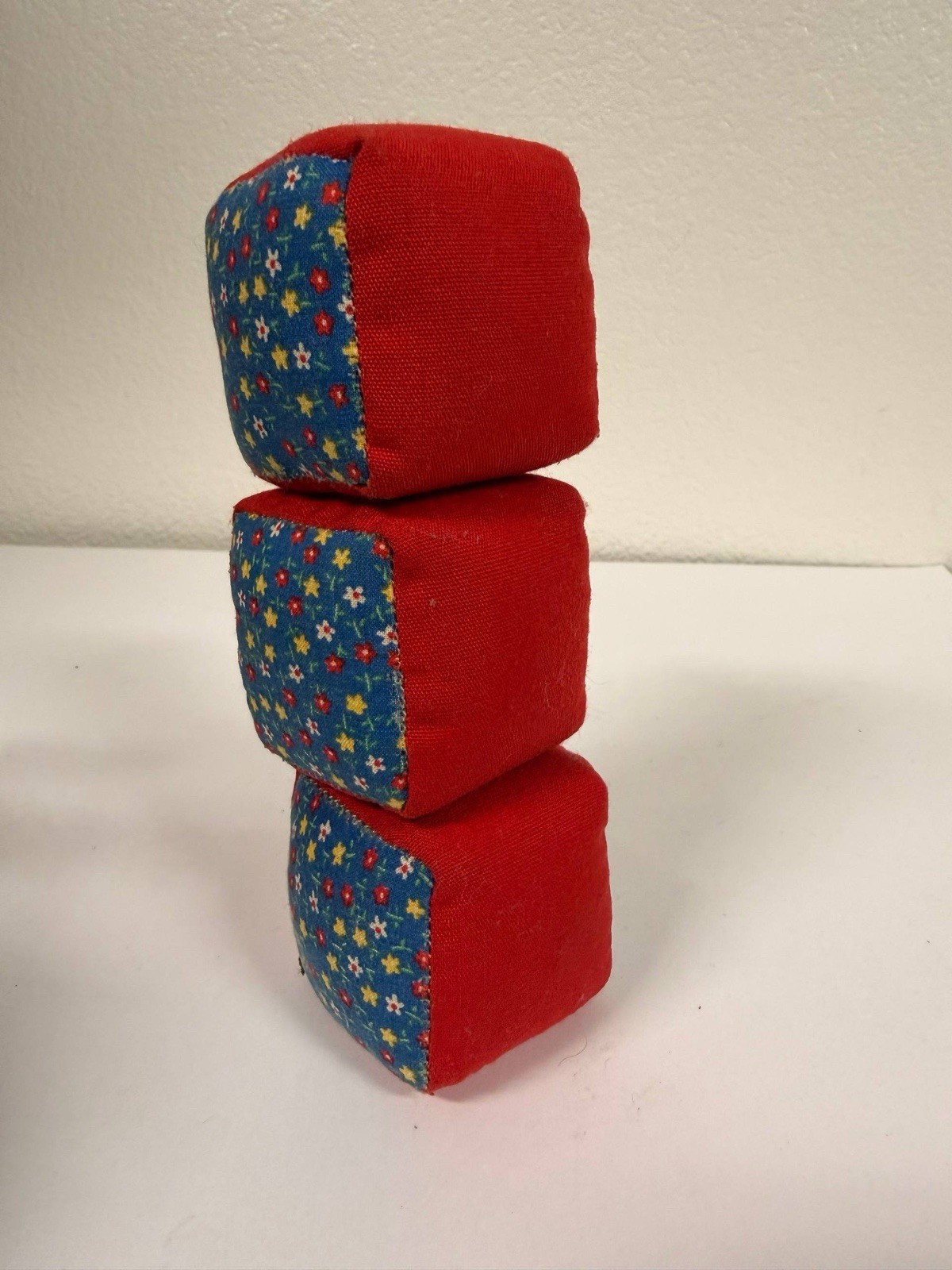 Vintage Juggling Bean Bags Set of 3 Fabric Cubes 2” Retro Handmade