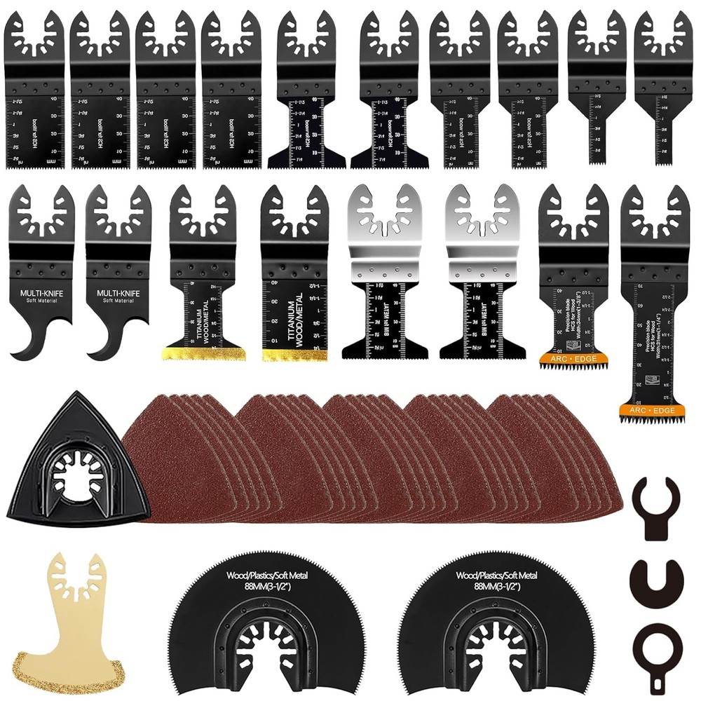 50 Pack Oscillating Tool Blade - Universal Titanium Multitool Blades, Black
