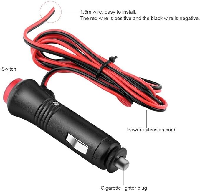 12 Volt DC Car Male Cigarette Lighter Extension Cable with On/Off Switch, 5 ft.