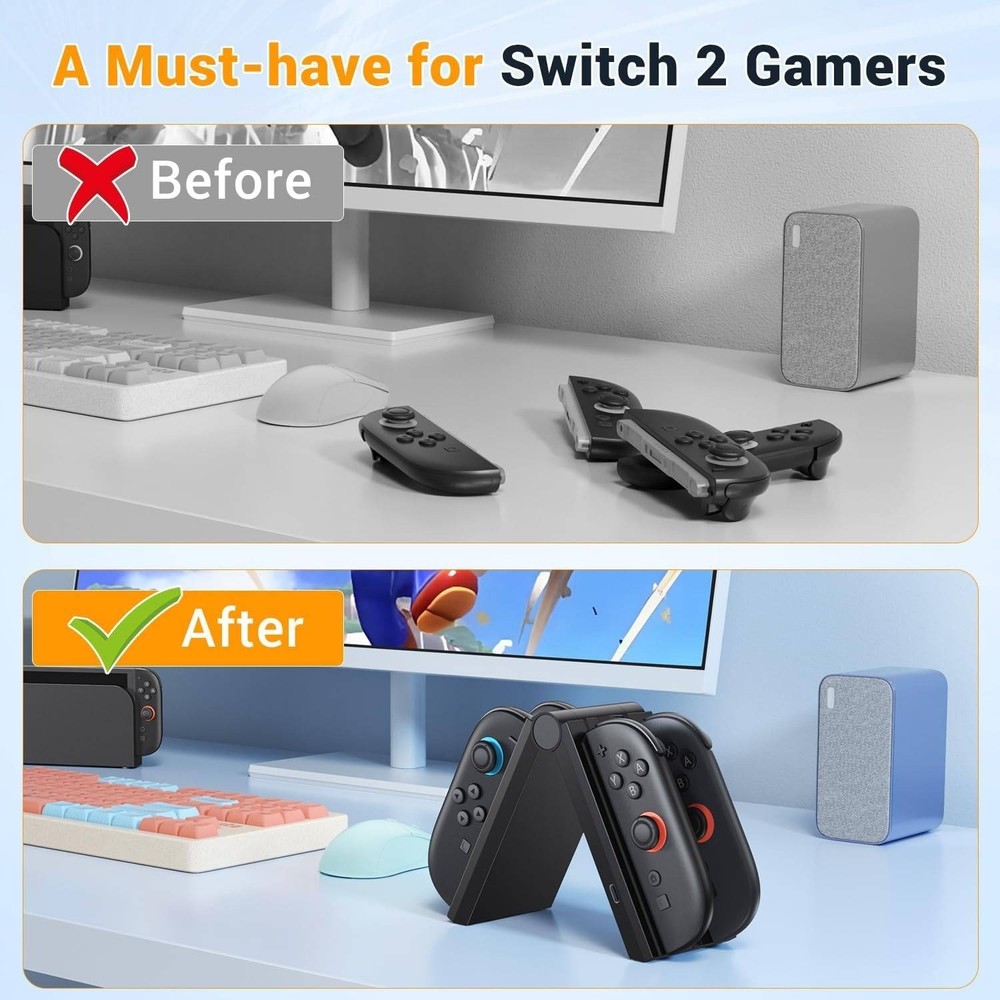 Switch 2 Joy-Con Charging Dock 4-in-1 Foldable Controller Charger Station Black