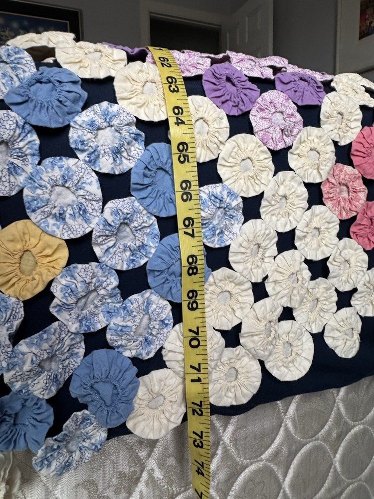 OLD Yo-Yo Quilt 76 X 72 Bedspread