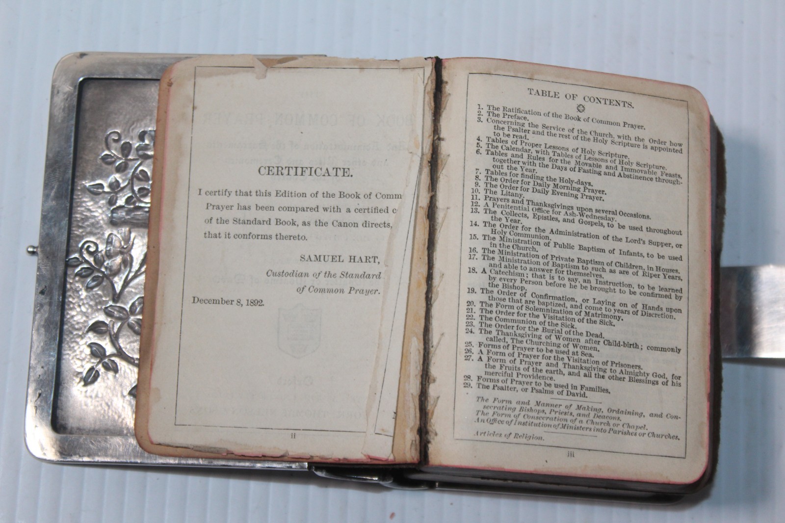 Vtg Sterling Silver .925 Cover Book Of Common Prayer 1892 & Hymns