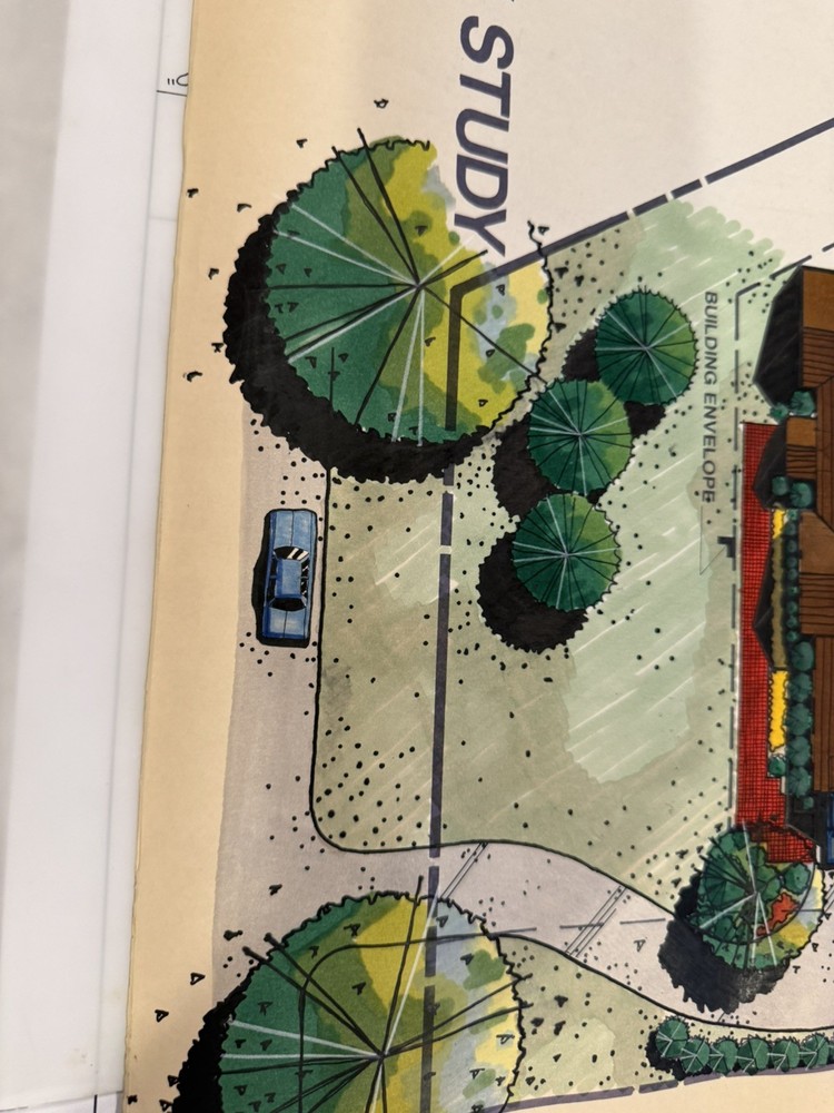 Architectural Garage Entry Study Rendering Hand Colored Site Plan 24x30