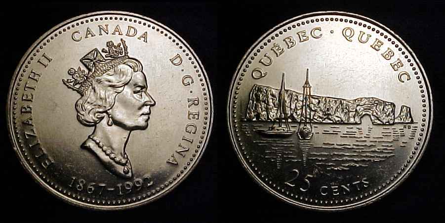 CANADA 1992 Quebec Twenty-five Cents BU