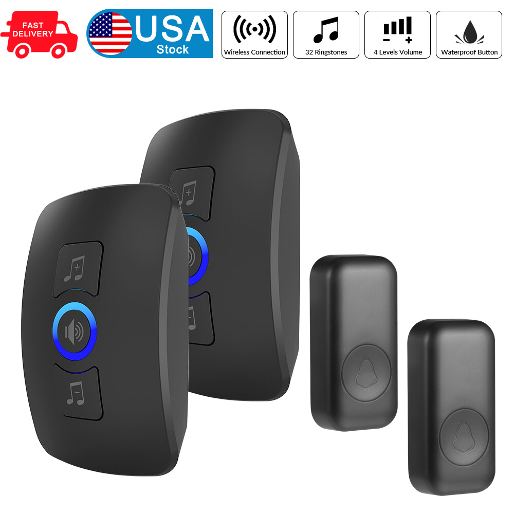 2Wireless Doorbell Chime Waterproof Plugin Receiver Adjustable Volume 1000FT Kit