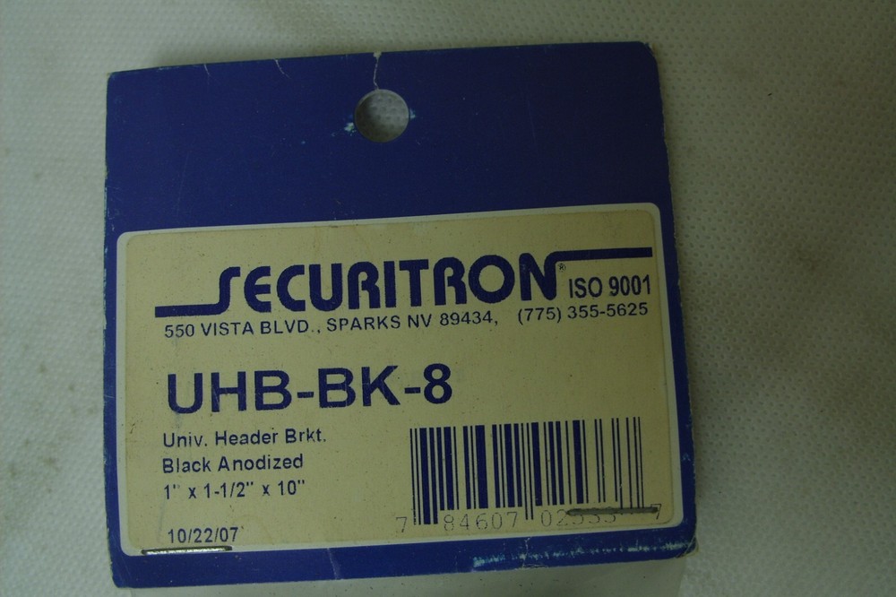 SECURITRON - Universal Header Bracket Kit - Black Anodized UHB-BK-8 *NOS*