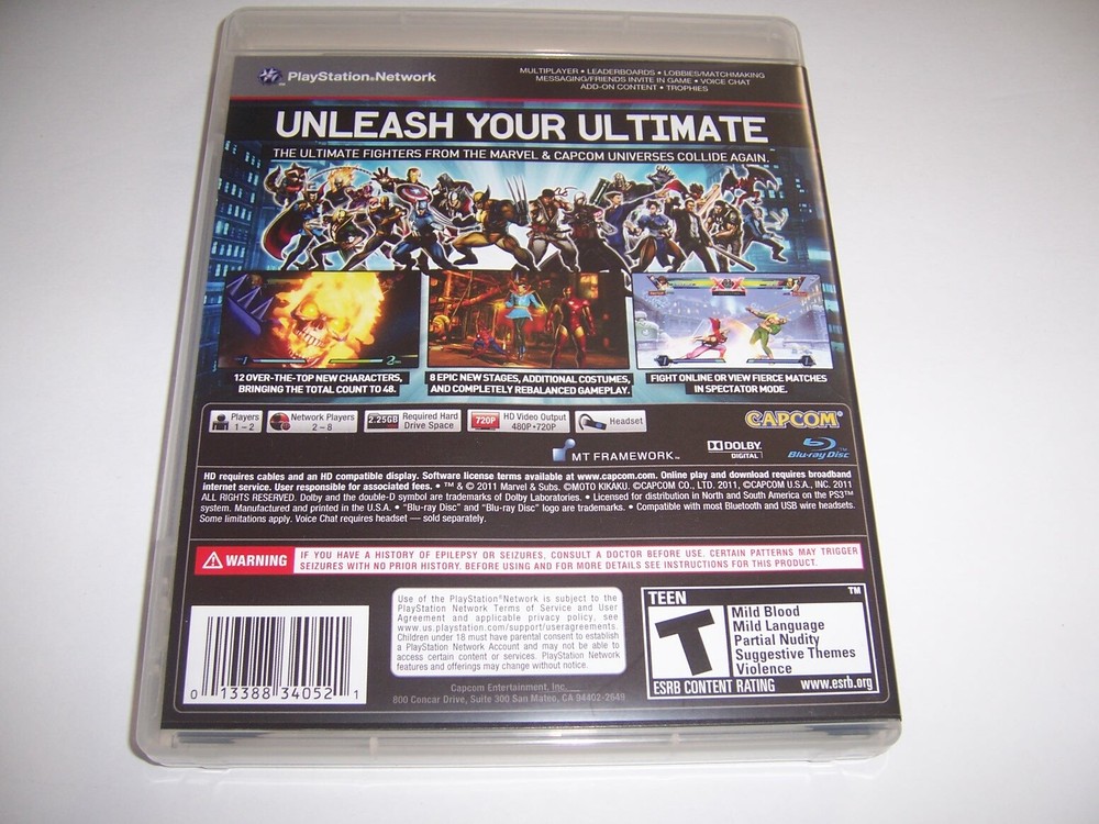 Replacement Authentic Box Case for Ultimate Marvel vs Capcom 3 PlayStation 3 PS3