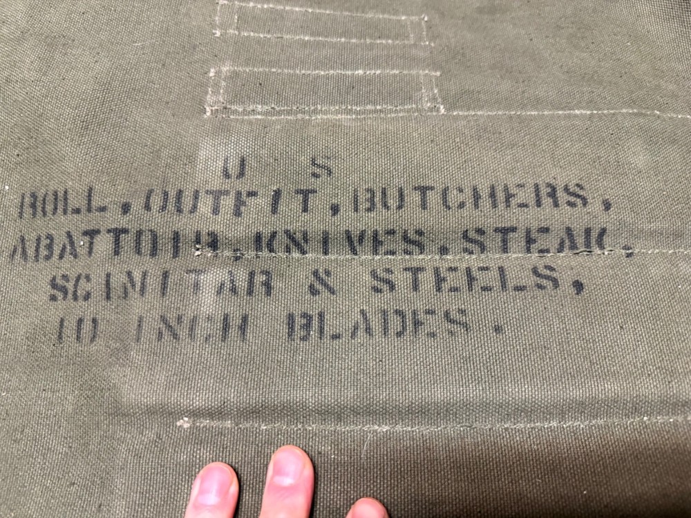 ORIGINAL WWII US ARMY BUTCHERS OUTFIT TOOL STEAK KNIFE UTENSILS ROLL & INSERTS