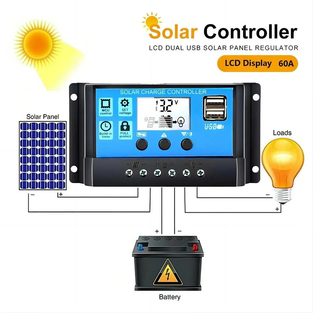 30A 12V/24V Solar Panel Battery Charge Controller LCD Auto Regulator Dual USB