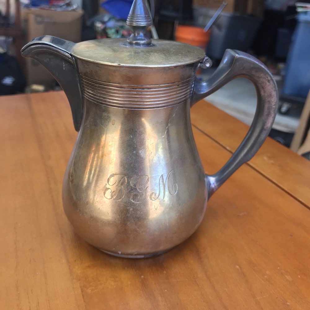 Reed & Barton Silverplate?? Two Tone Pitcher Monogram "BGM" 6"