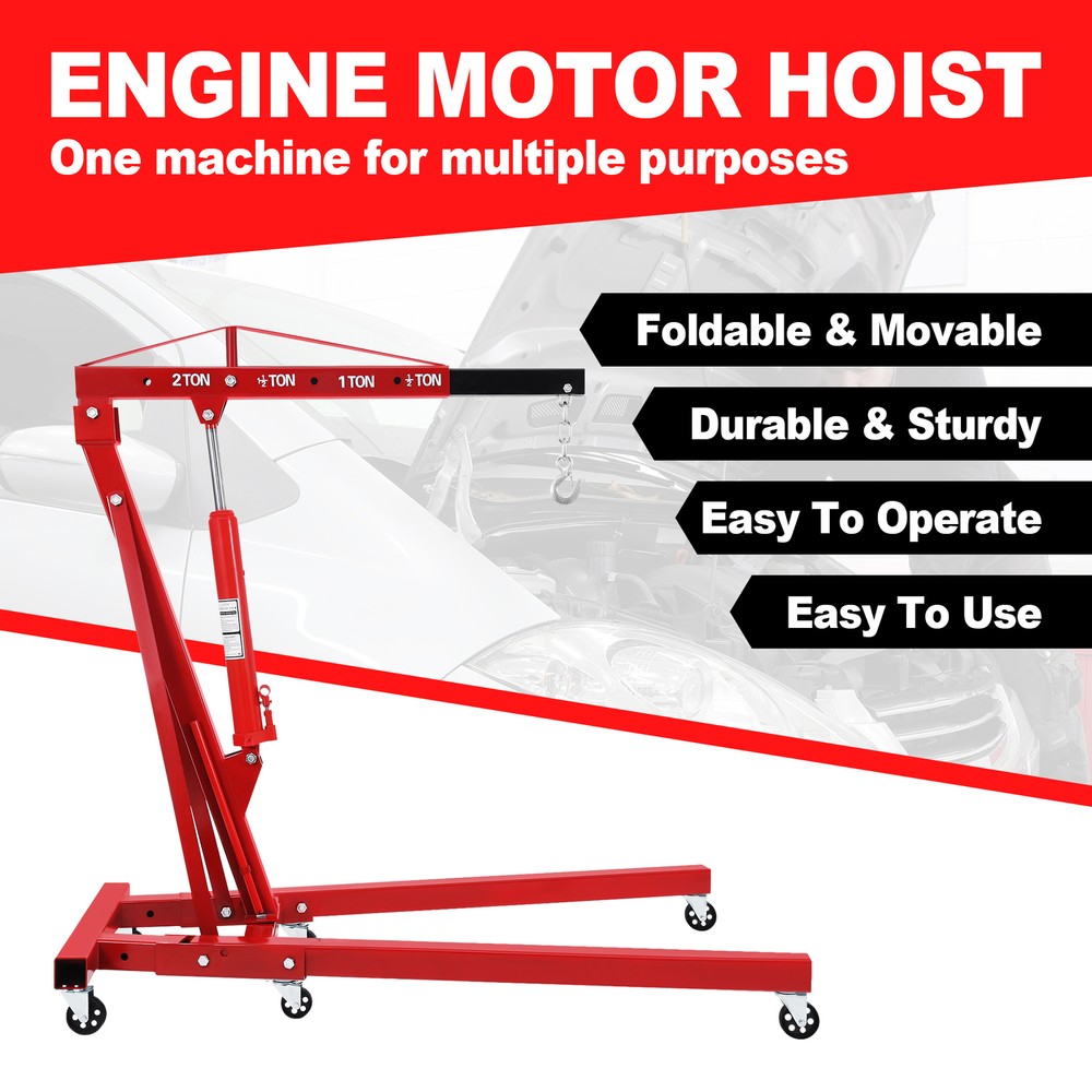 2 Ton Engine Hoist Folding Cherry Picker Engine Crane Hoist W/Lever 6 Wheels