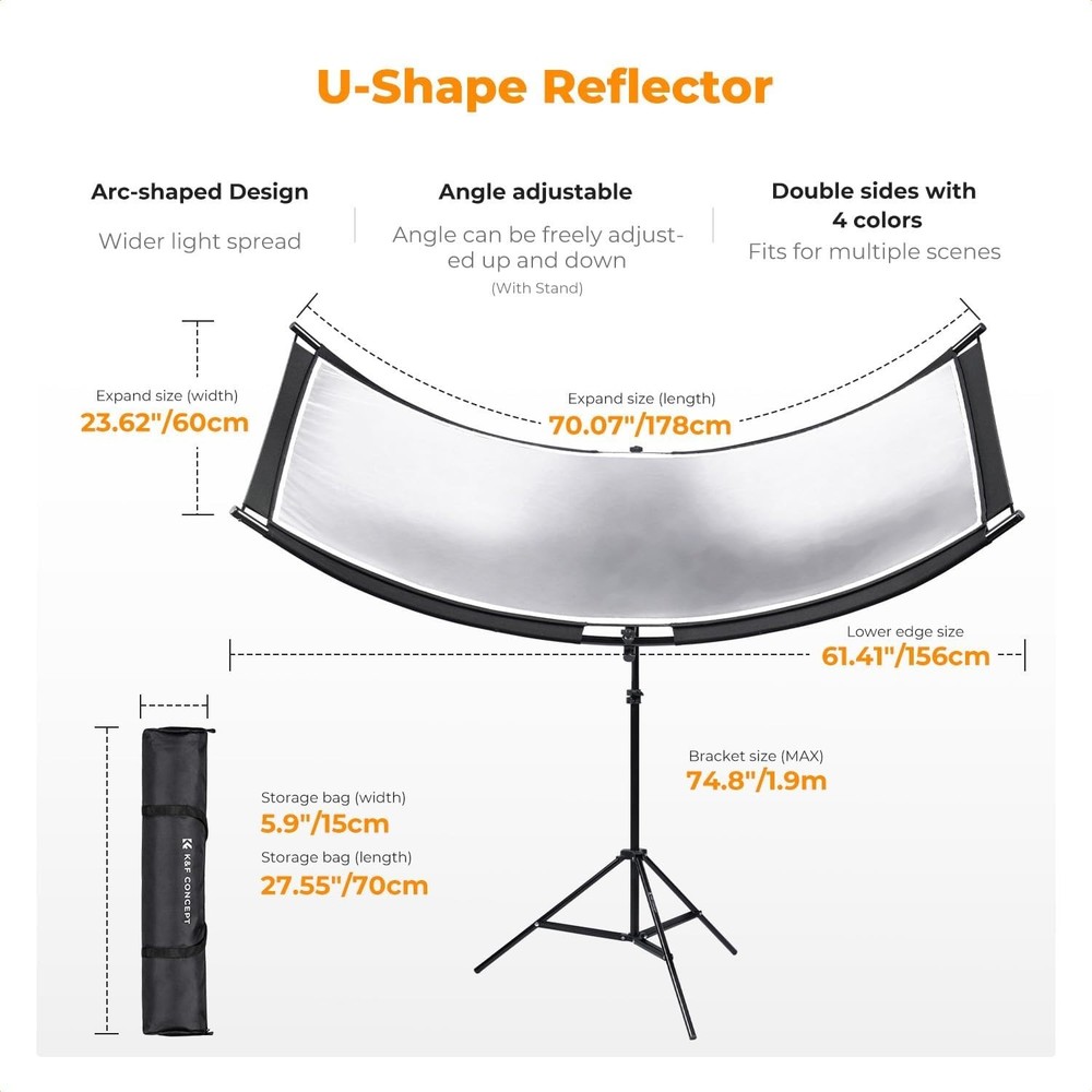 180x60cm Curved Reflector with 4 Reflective Fabrics