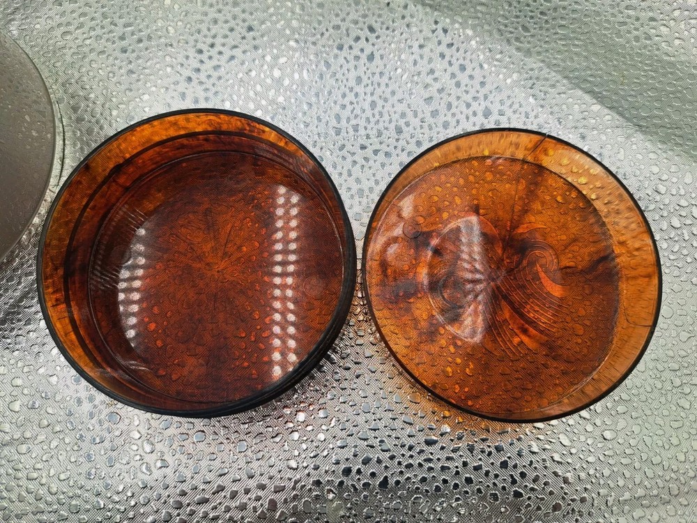 Vtg Interlude Dusting Powder Corn Silk Micron Tortoiseshell Containers Set 2