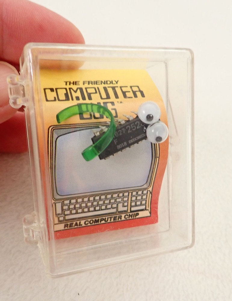 Vintage 1980’s The Friendly Computer Bug Computer Chip-Green