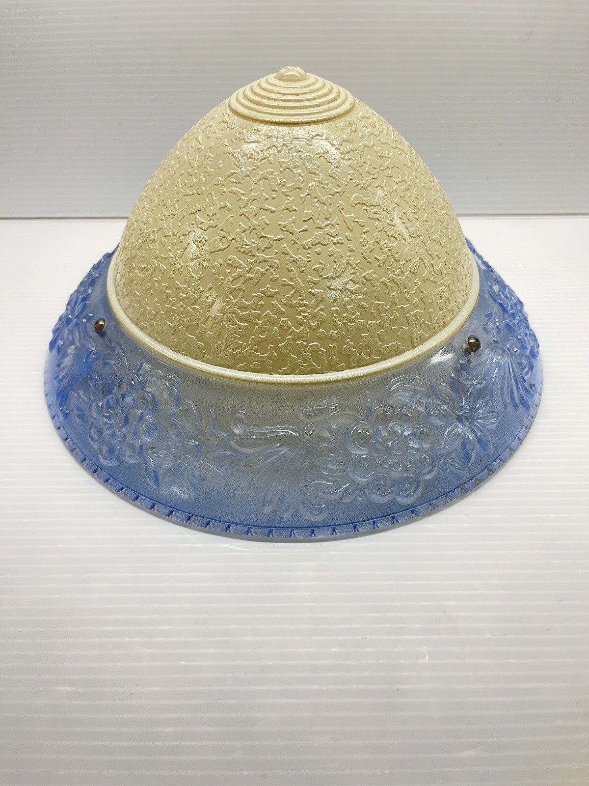 1940s Art Deco 9”Ivory Center Blue Embossed Flowers 3 chain fixture Globe Only