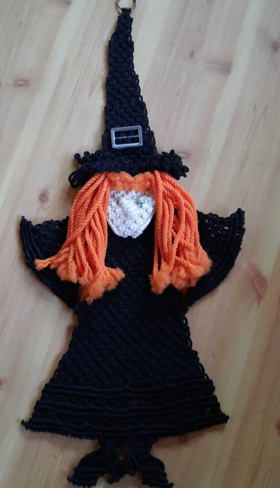 Vintage Halloween Macrame WITCH Handmade Wall Hanging