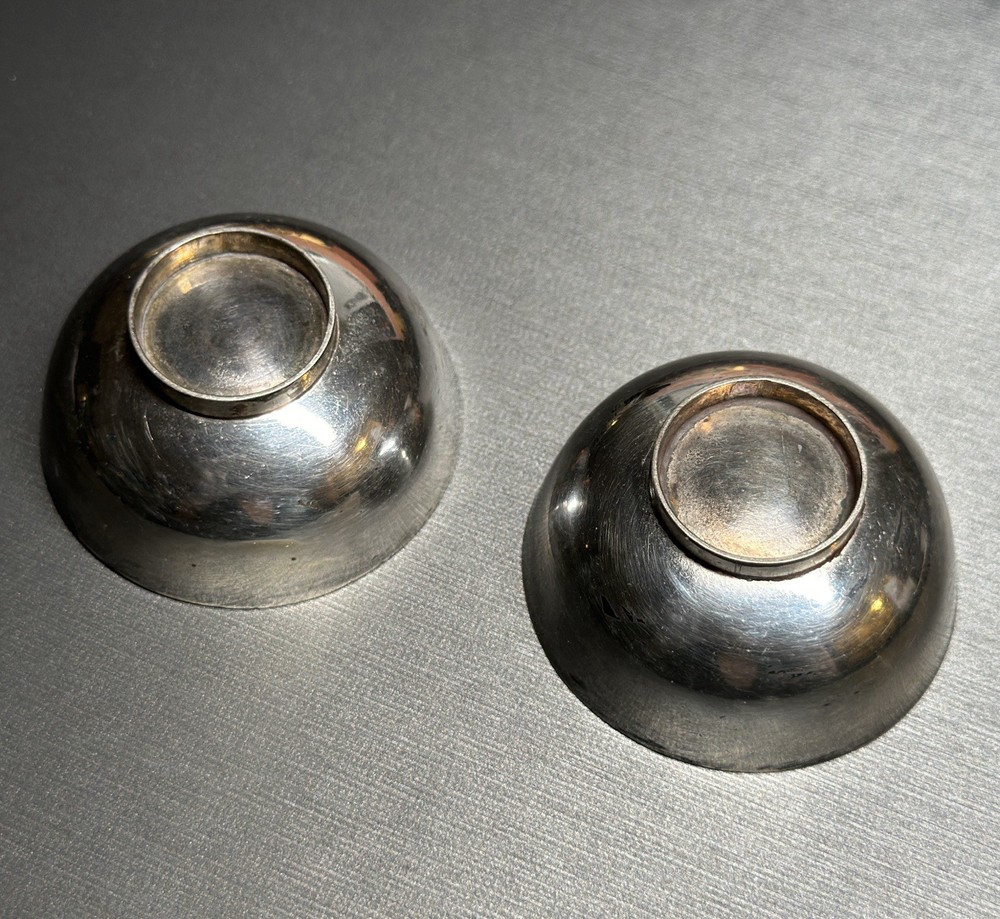 Antique Japanese Solid Silver Sake Cups and Saucers