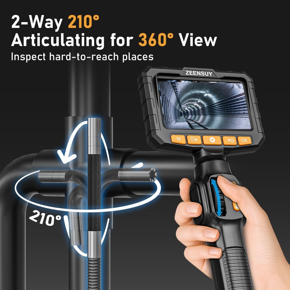 Two-Way Articulating Borescope Camera with Light, Industrial Endoscope Inspec...