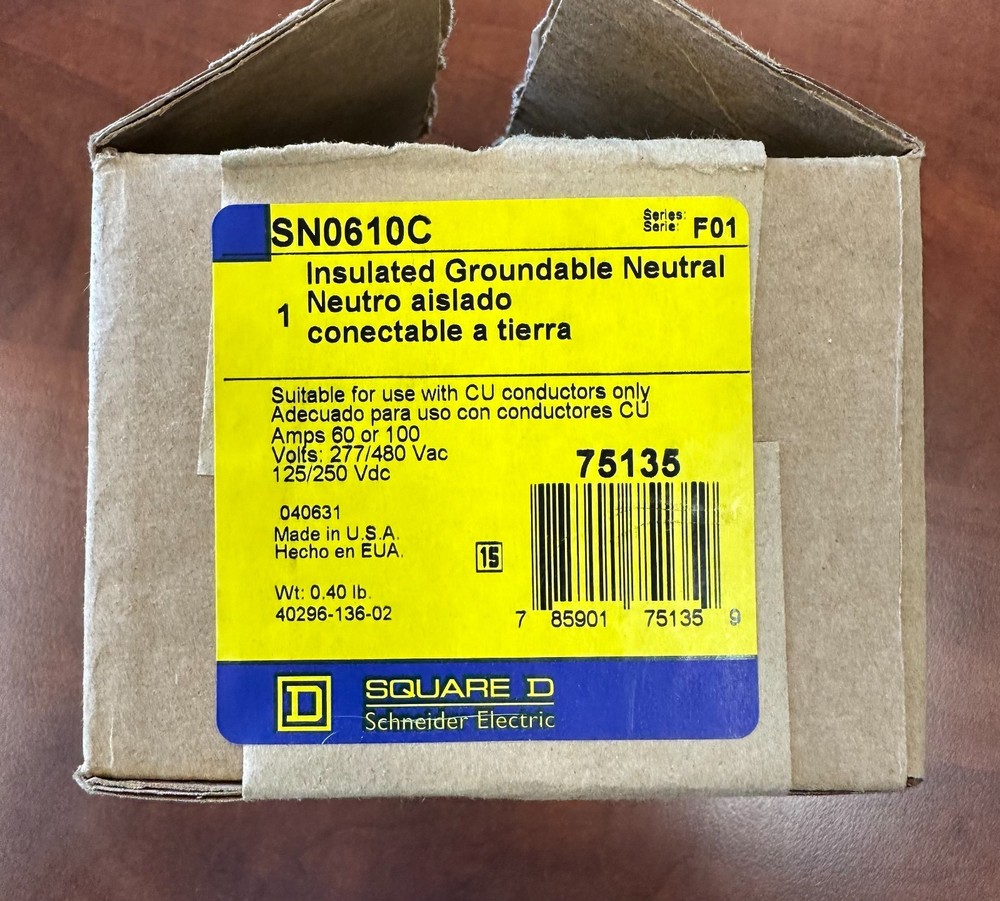Square D SN0610C Insulated Groundable Neural Assembly Used