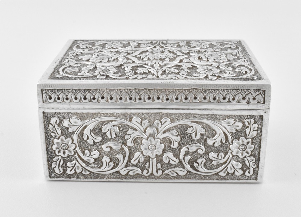 Antique Anglo Indian Solid Silver Hinged Box, Kashmir, c1900