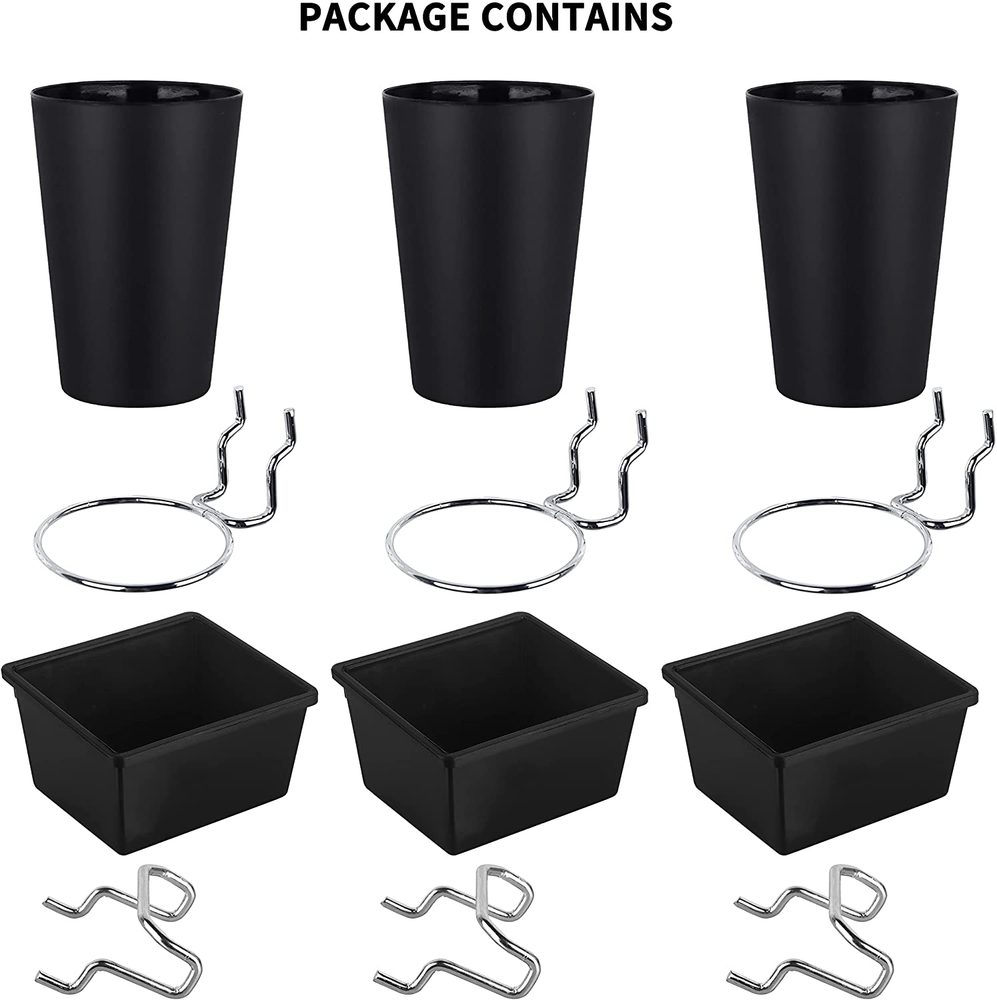 Bins Pegboard Cups Holder with Hooks Accessories Organizer Tools Storage 6 Set