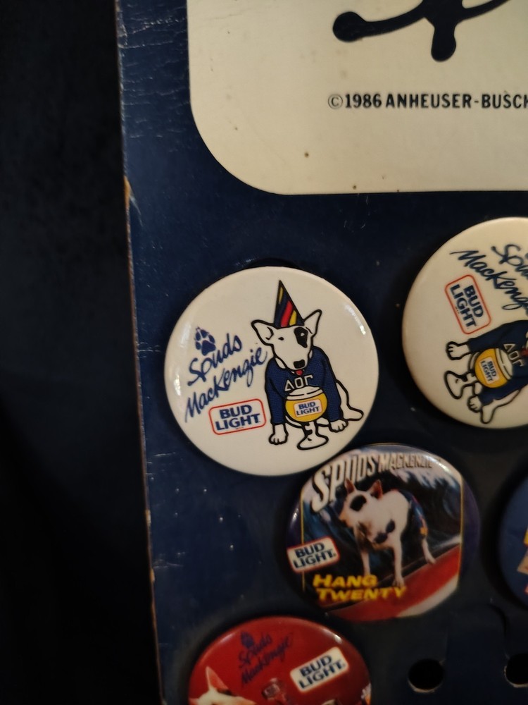 Vintage Spuds Mackenzie Button Display With 11 Buttons