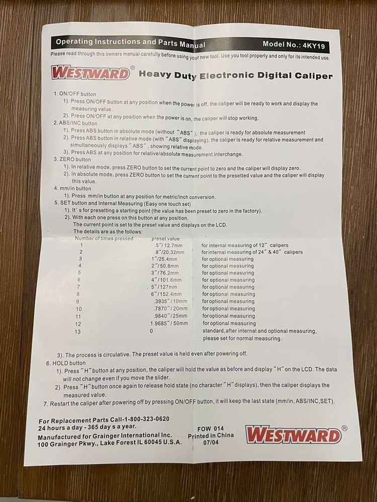 WESTWARD Long Range Digital Caliper 4KY19