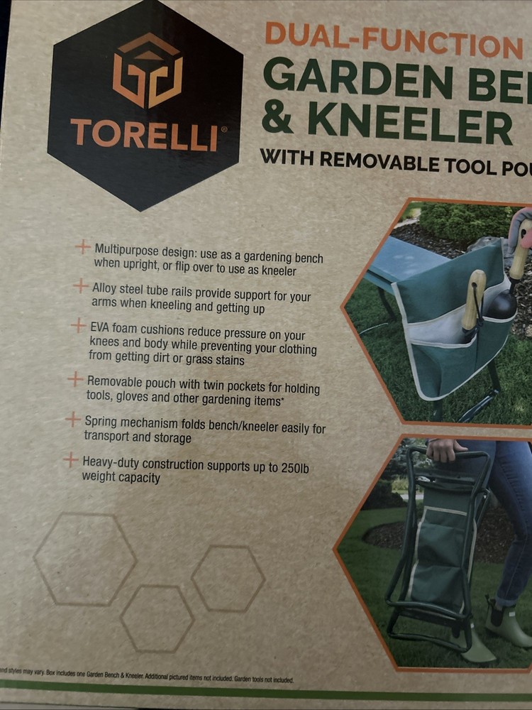 Torelli Dual Function Folding Garden Bench & Kneeler with Removable Tool Pouch