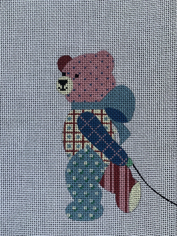 Patchwork Teddy Bear with Wagon Needlepoint Canvas Unworked JB 12x8